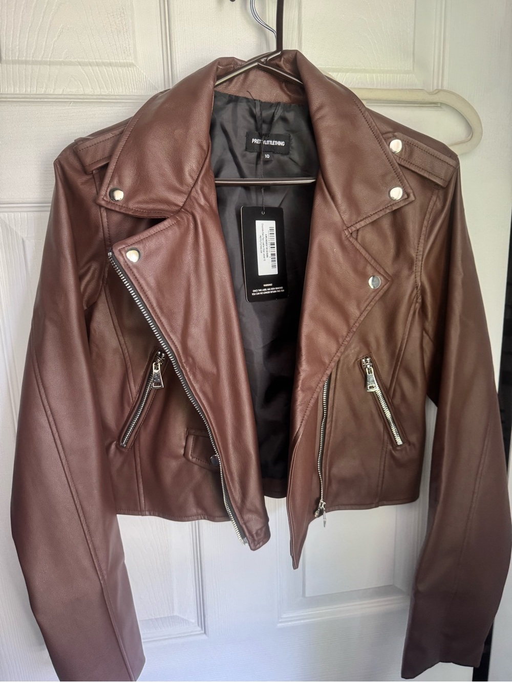Pretty Little Thing New with Tags Brown Faux Leather Moto Jacket